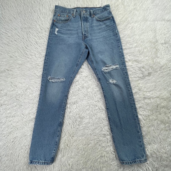 Levi's Denim - Levis Pants Womens 29x28‎ Blue 501S Skinny Button Fly Distressed Denim Jeans